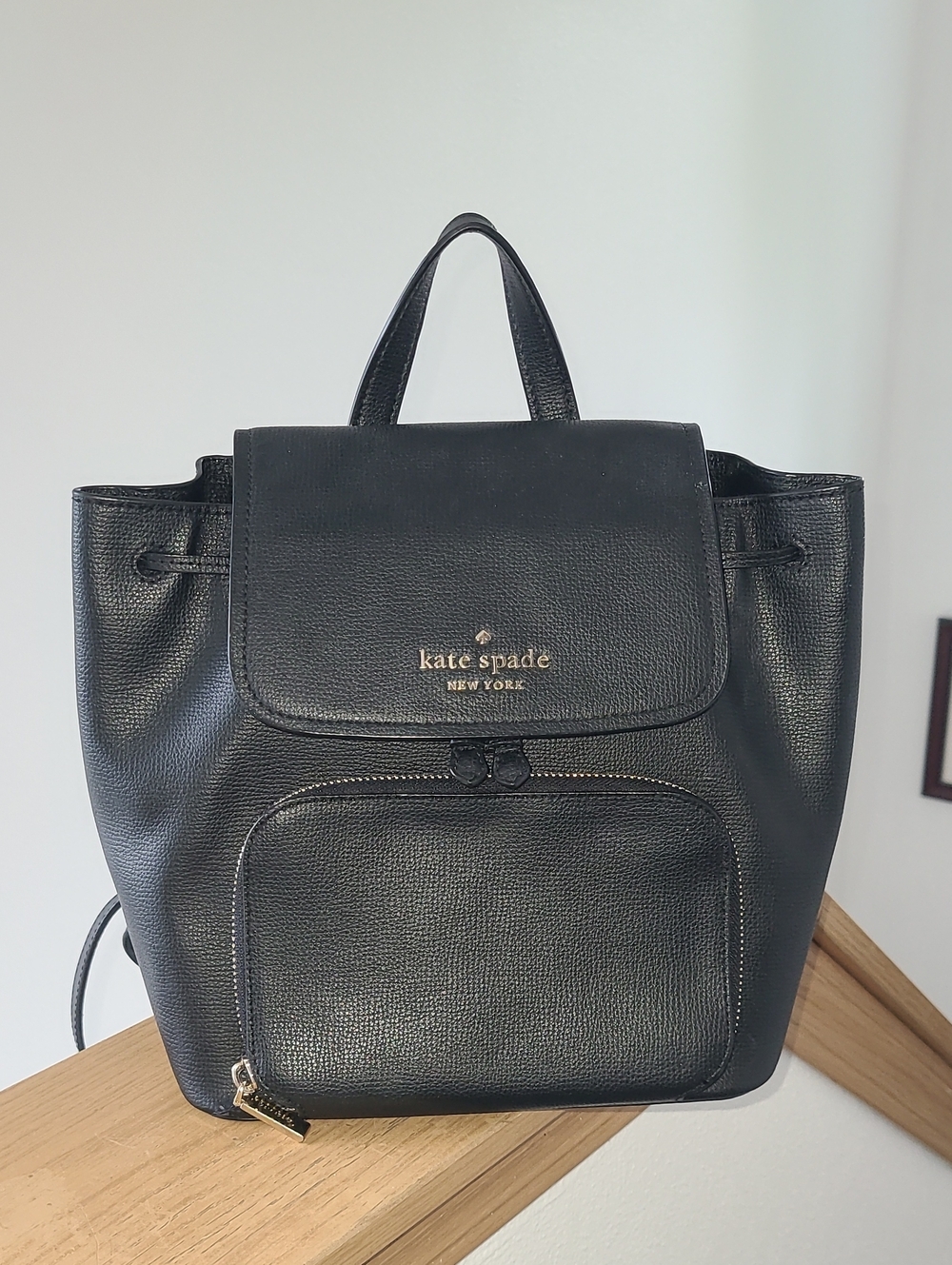 Kate Spade New York Black Leather Drawstring Backpack
